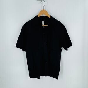 Nice Collective 100% Cotton Black Button Down Size M Utility Style Short Sleeve